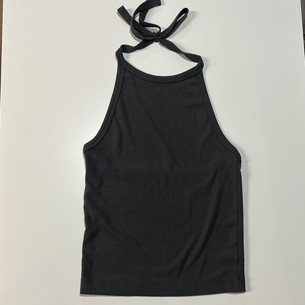 American Eagle Outfitters Black Ribbed Halter Tank Top